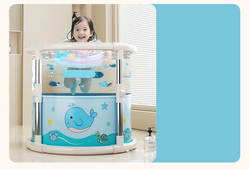 Baby&Adults Foldable and Transparent Thickened Bathtub for Newborns and Toddlers Indoor Use Baby Pool Newborn Home Swimming Tub